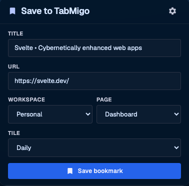 Save to TabMigo extension panel